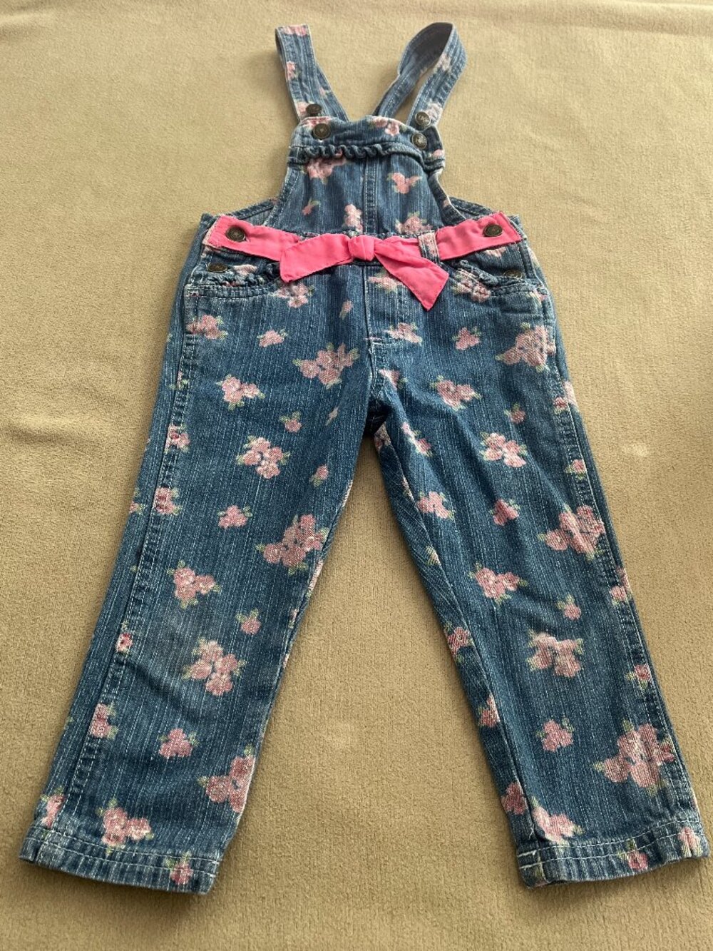 Nannette Girls Blue Flowers Denim Overalls Size 3T